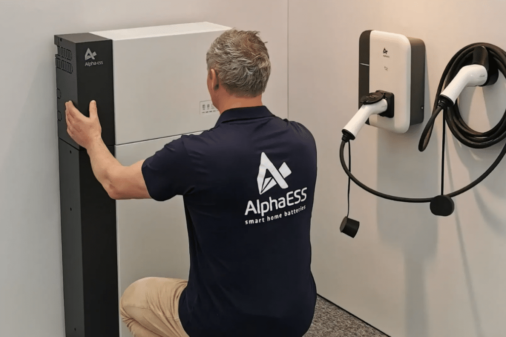 Monteur installeert een AlphaESS SMILE-G3 thuisbatterij